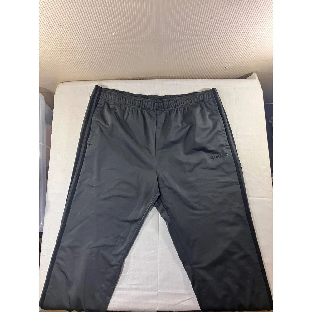 Adidas Mens Track Pants Joggers Gray Polyester Elastic Waist Drawstring Size 2XL